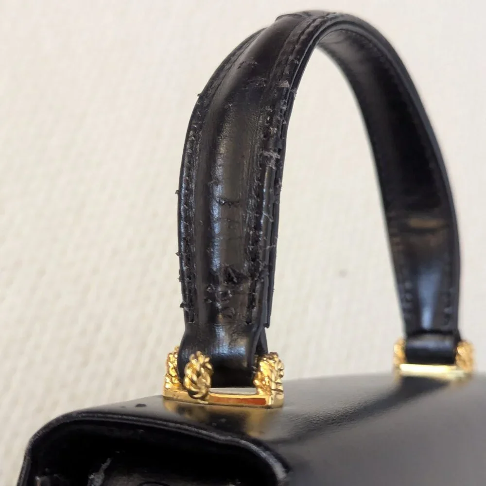 Black Leather Handbag by Launer - Picture 5 of 6
